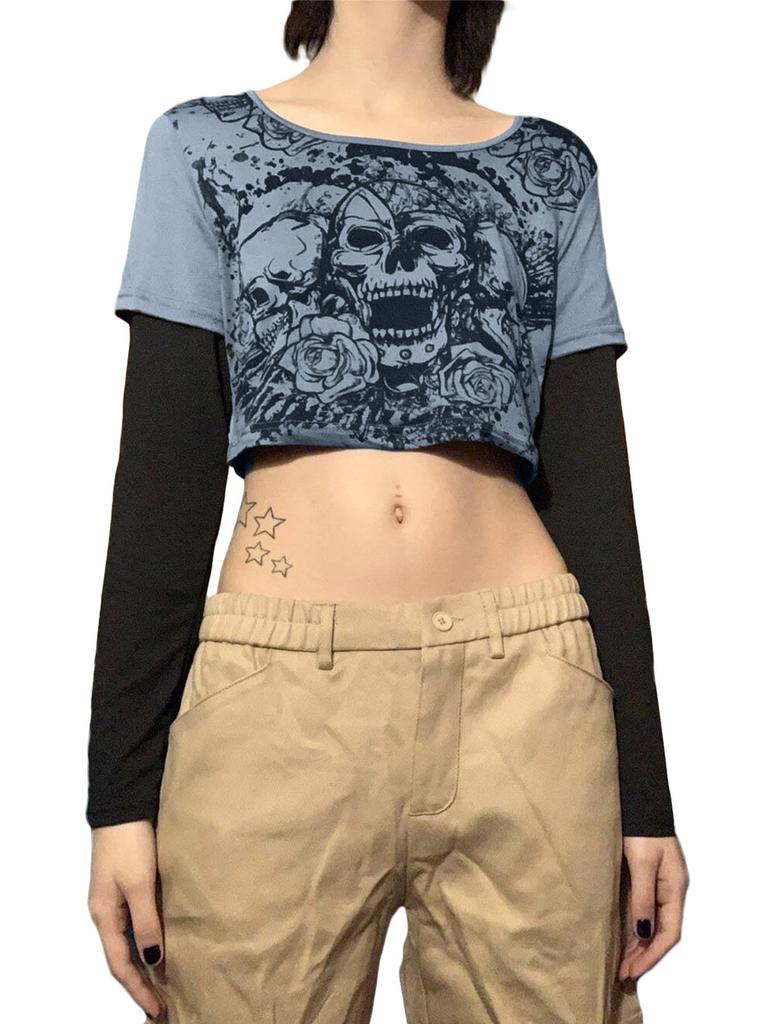 Women Y2K Long Sleeve Tops Long Sleeve Fairy Grunge Aesthetic Shirts Vintage Graphic E-Girl Teen Tee Streetwear