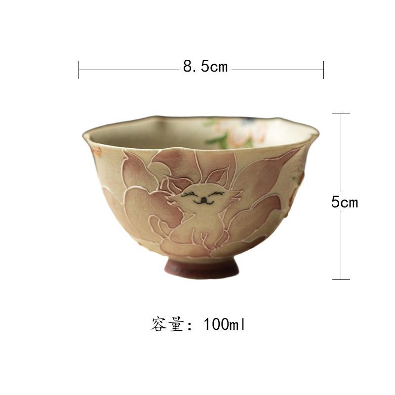 100ml Hand-painted Nine-tailed Fox Teacup Boutique Tea Bowl Jug Tea-tasting Smelling Cup Chazhan Master Cups Teaware Supplies As Your Choose