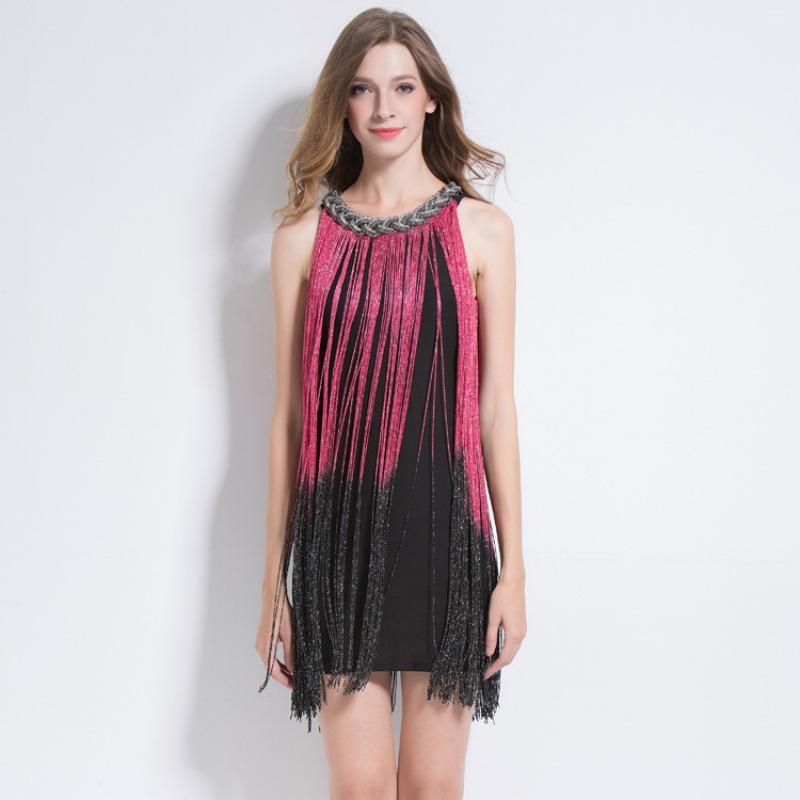 Robe Nouvelle Mode Col Halter Industrie Lourde Mode Irregular Gradient Robe à Franges Robe