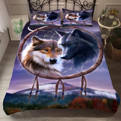 Linge de lit Haute Qualité Doux Fabuleux Ensemble de Literie 3D Couple Loup Housse de Couette Douce Ensemble Couette Chaude Style Bohème Attrape-rêves Lit