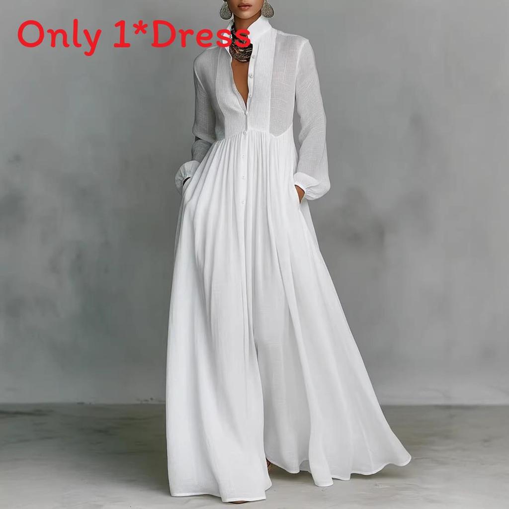 Polyester Long Sleeve Dress With Pleated Aline Silhouette For Elegant Winter Fashion