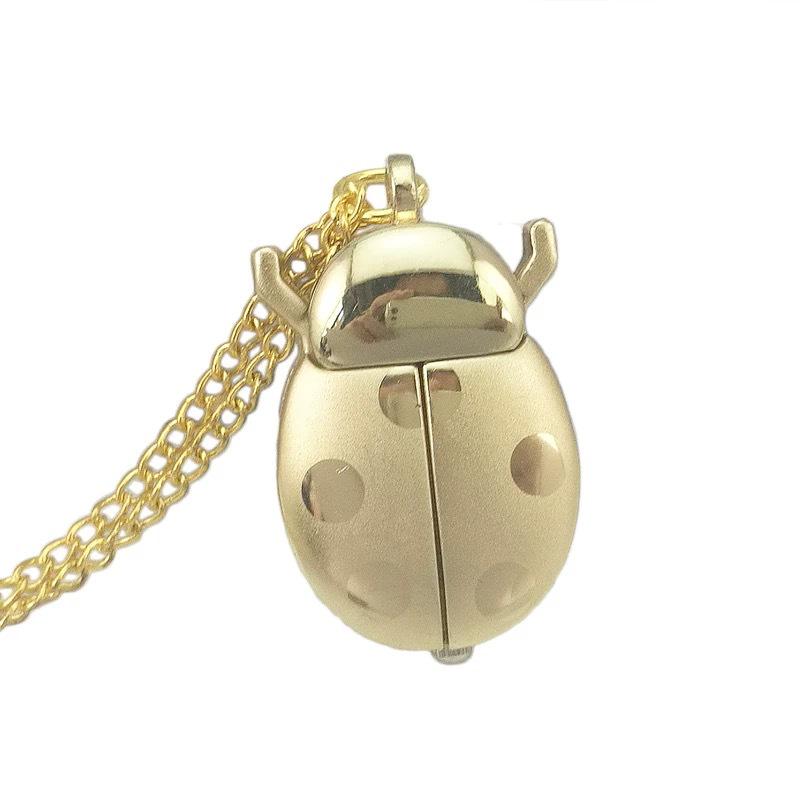 Seven-Star Ladybug Retro Beetle Necklace: Cute Carton Pocket Watch with Flip Cover for Kids