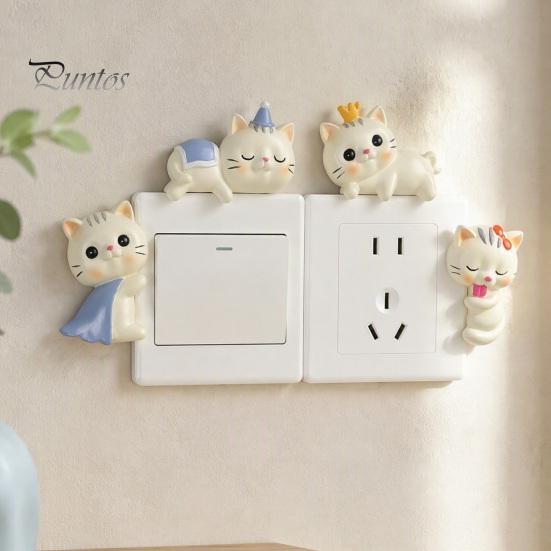 Home Atmosphere Decoration Cute Cat Light Switch Sticker, Adorable Kitten Wall Self?Adhesive Socket Panel Easy Install Patch Cover Decor,