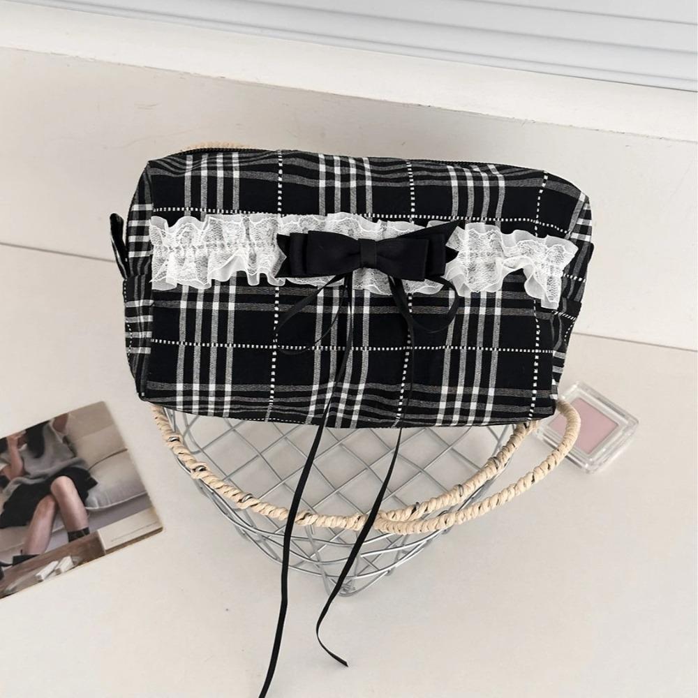 Süße Spitze Schleife Damen Canvas Kosmetiktaschen Tragbare Damen Clutch Geldbörse Lippenstift Make-up Etui Modische Damen Aufbewahrungstasche