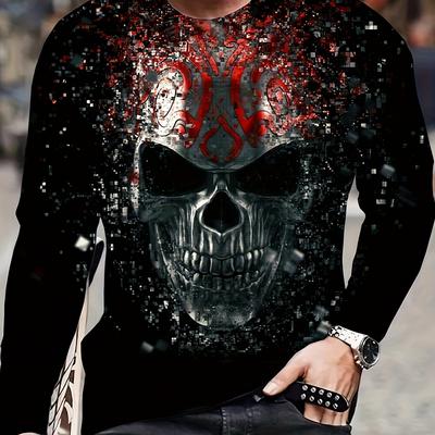 Metall Schädel Kopf 3D Druck Männer Neuheit Langarm Rundhals T-shirt Frühling Herbst Outdoor