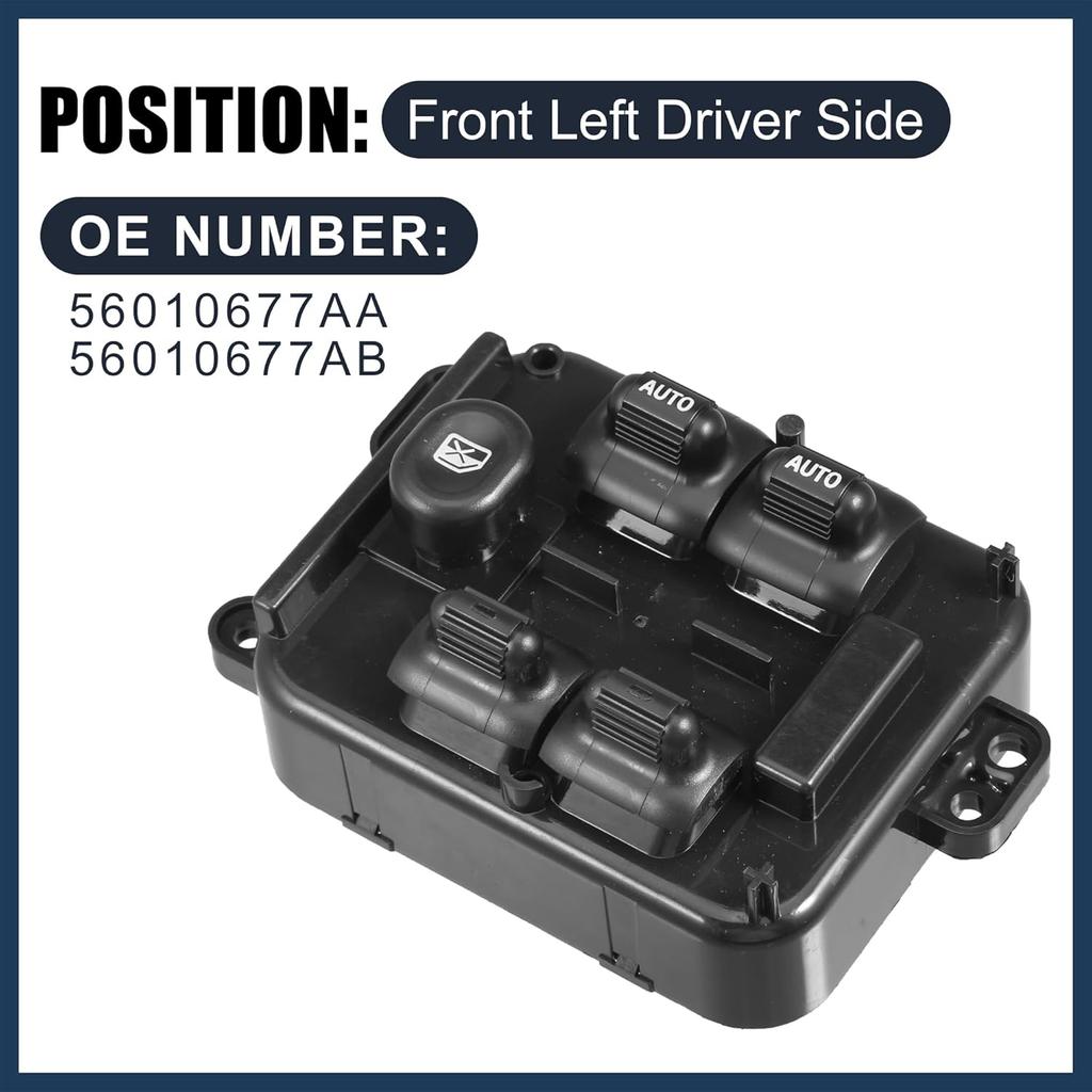 Power Window Switch, Front Left Driver Side Window Control Switch No.56010677AA for Jeep Liberty 2004 Black, 1 Pc