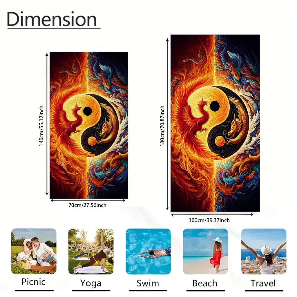 1Pc Traditional Chinese-Style Tai Chi Beach Towel Quick-Drying Towel Suitable For Seaside Pool Camping Yoga For Family Friend