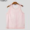 INCERUN Men O Neck Sleeveless Mesh Sheer Hollow Crochet Casual Beach Tank Tops