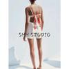 Summer New Product Women's Clothes Bowknot Decoration Heart-Shaped Collar Stripes Print Backless Short Dress 8079111