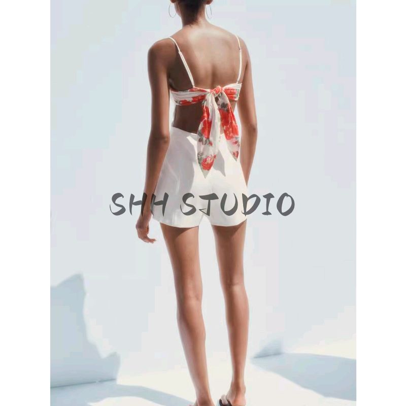 Summer New Product Women's Clothes Bowknot Decoration Heart-Shaped Collar Stripes Print Backless Short Dress 8079111