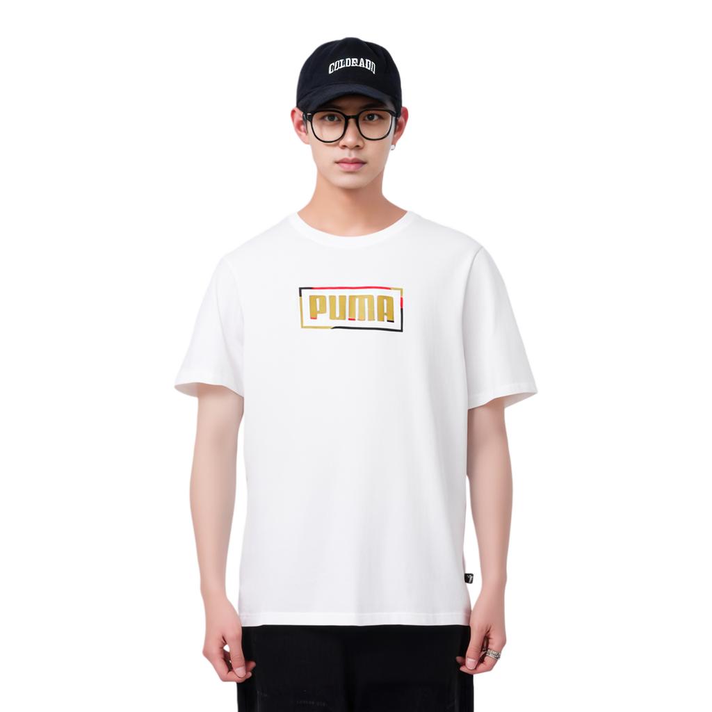 Puma Round Neck Casual Printed Short Sleeve T-Shirt Men Tops White 683815-02
