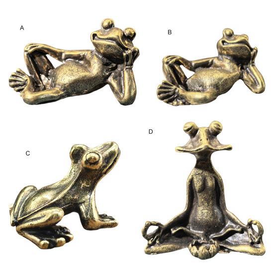 Meditation Frog Figurine Alloy Mini Zen Frog Statue Retro Miniature Frog Desktop Ornament for Home Office Drawing Room Decoration