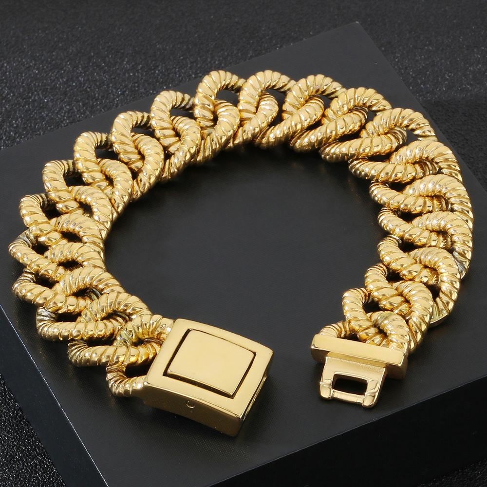 Vintage 316L Stainless Steel 19MM Width Twist Chain Bracelet for Men Men's Bracelets Birthday Jewelry Gifts for Dad Boyfriend