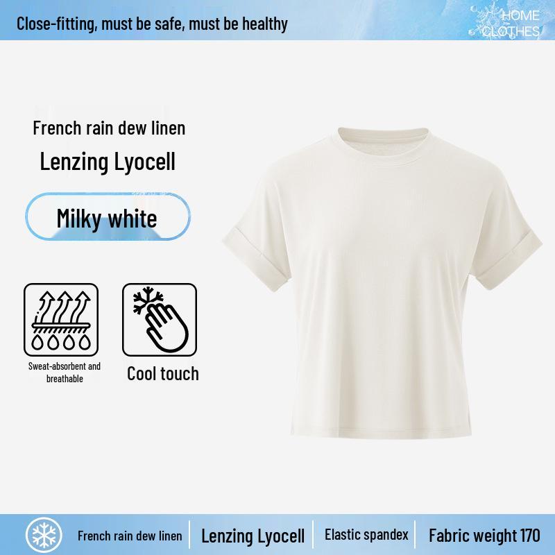 Lyocell Linen Women's Tencel Batwing Sleeve Ice Silk Summer T-Shirt