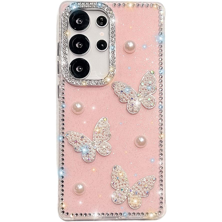 Pearl Butterfly Samsung A17 Mobile Phone Case Diamond Edge A26 Suitable for A35 Star Glitter A07 Three Dimensional A55 Women