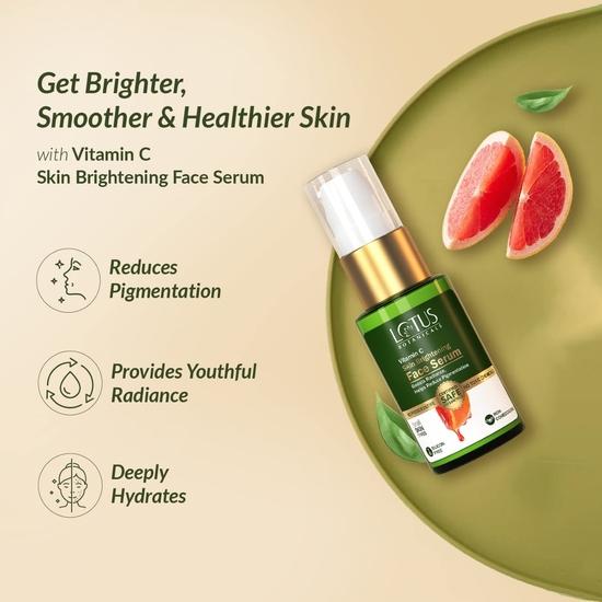 Lotus Botanicals Skin Brightening Face Serum | Vitamin C | Recovers and Repairs Dull Skin | Silicon & Chemical Free | All Skin Types | 30g