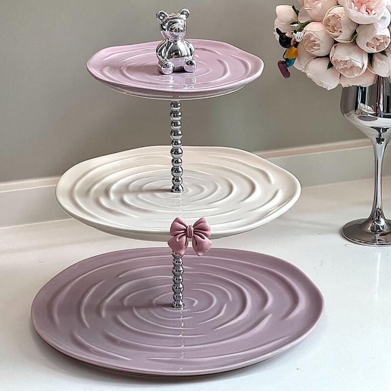 Ruhan Ceramic 3-Tier Rose Serving Platter