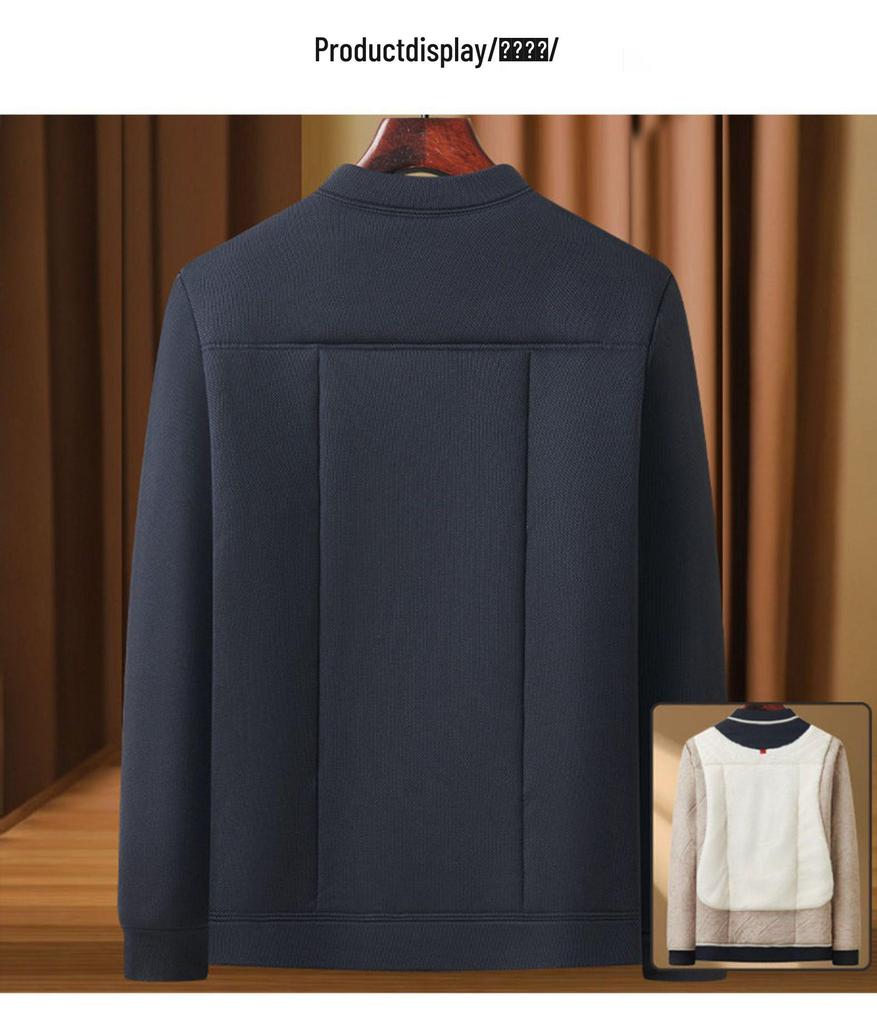 2025 Thickened Fleece-Lined Wool Cotton Jacket, Dad Style, for Middle-Aged & Elderly Men, Warm Plus-Size Coat