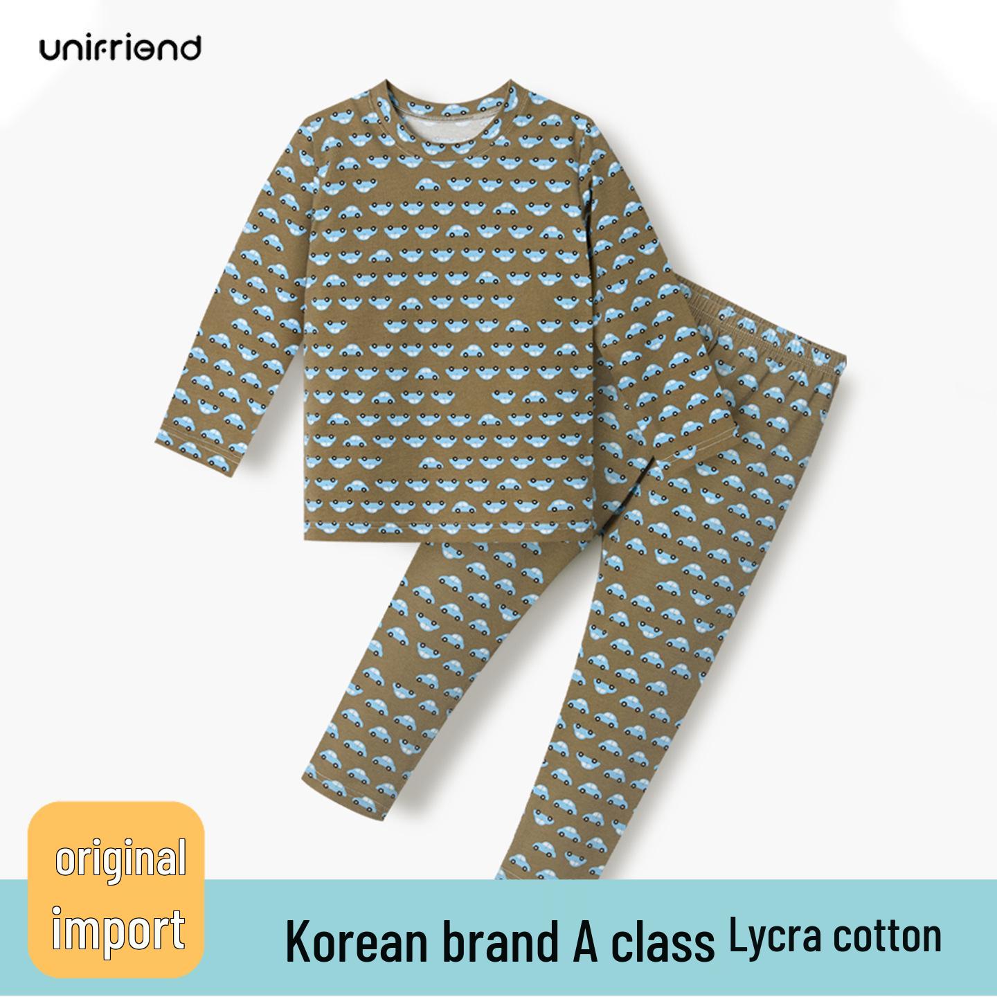 

Комплект детского нижнего белья из ликры и хлопка Unifriend: Осенняя пижама для девочек и мальчиков, тонкий стиль. 110