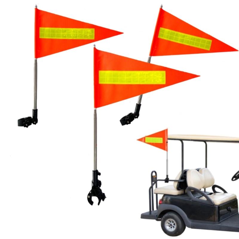 Reflective Golf Cart Flag with Extendable Mast, Fast Mount Base and Bright Marker for Outdoor Visibility Travel