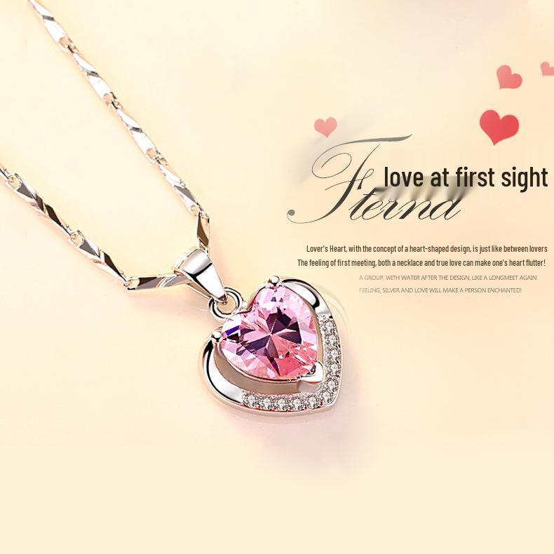 S925 Sterling Silver Ocean Heart Pendant Necklace with Rhinestones – Light Luxury Fashion for Women
