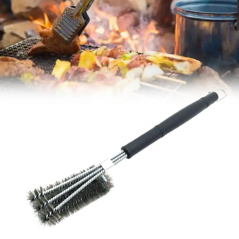 Stainless Steel Bbq Brush With Three Heads For Grill Cleaning And Maintenance