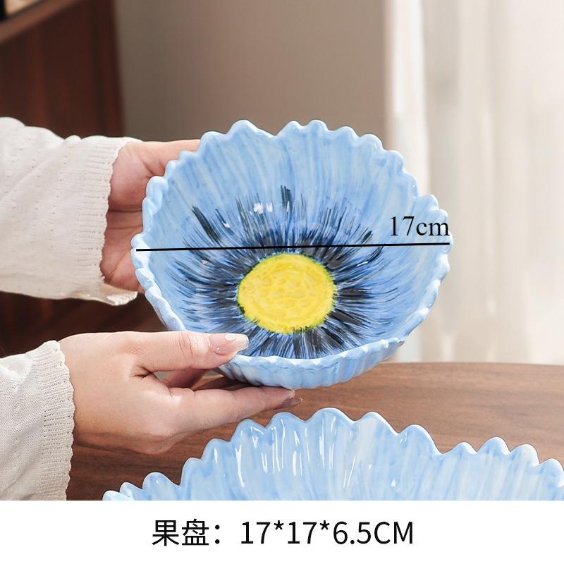 Flower Shaped Ceramic Fruit Plate Dessert Plate Salad Bowl Decorative Plates Candy Dish Snack Bowl Dim Sum Dish Storage Tray