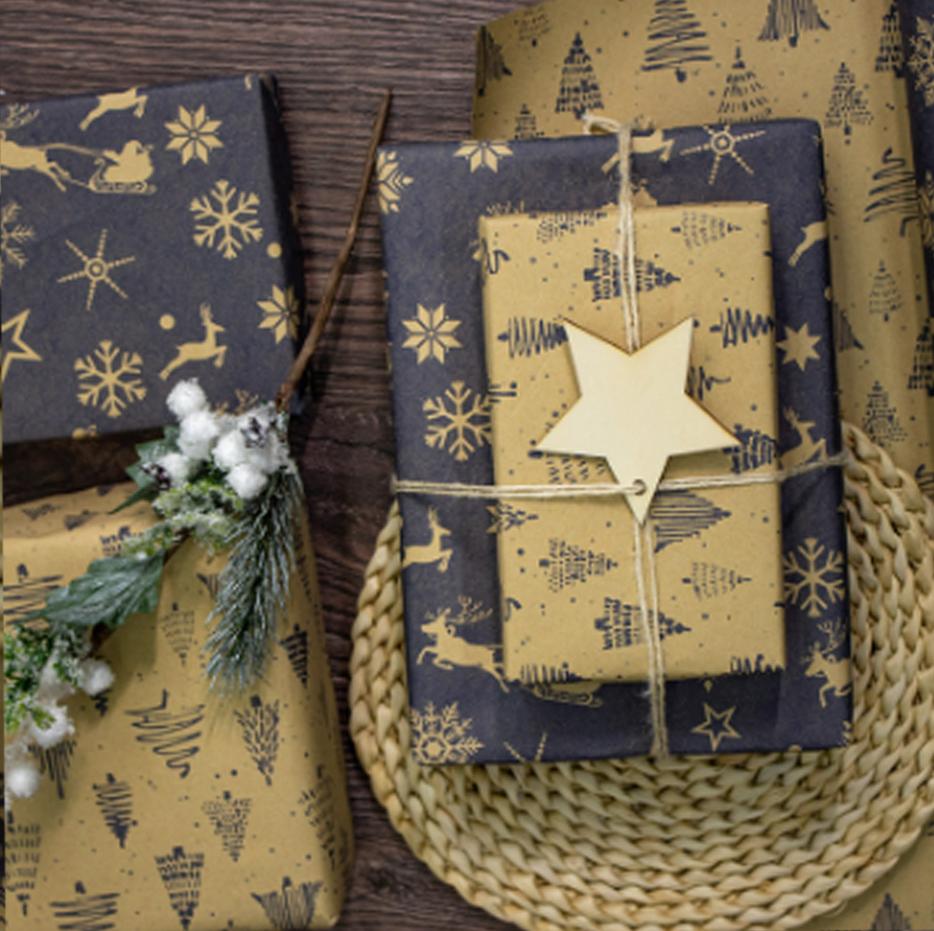 Christmas Packaging Paper Double-Sided Holiday Gift Wrap Christmas Wrapping Paper Premium Double-Sided Printed Kraft Paper