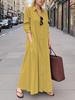 Women's Lapel Long Sleeve Plug Pocket Loose Casual Long Shirt Dresses