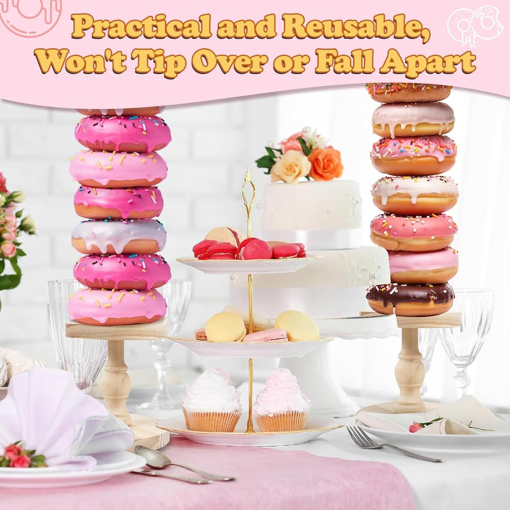Wooden Donut Display Stand 4 Pack, Detachable Bagel Holder Stand, Dessert Table Tower Display Stand for Donut display Holder for Doughnut Birthday,