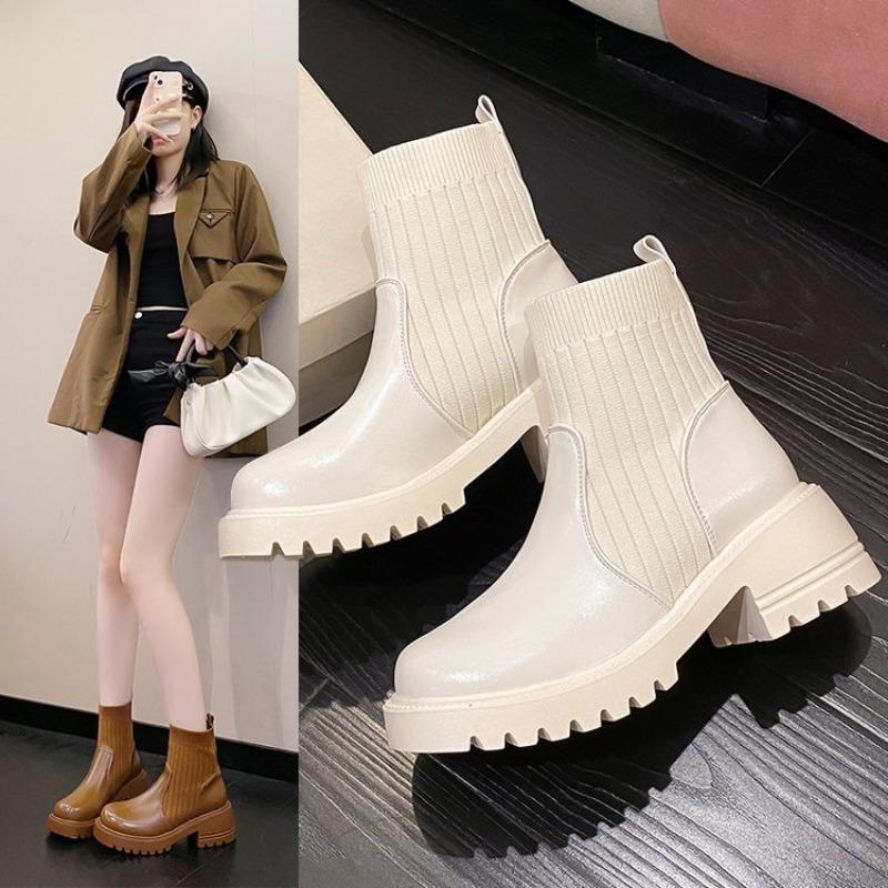 

Large size square heel round head fashion boots autumn and winter new medium tube socks boots shein 42