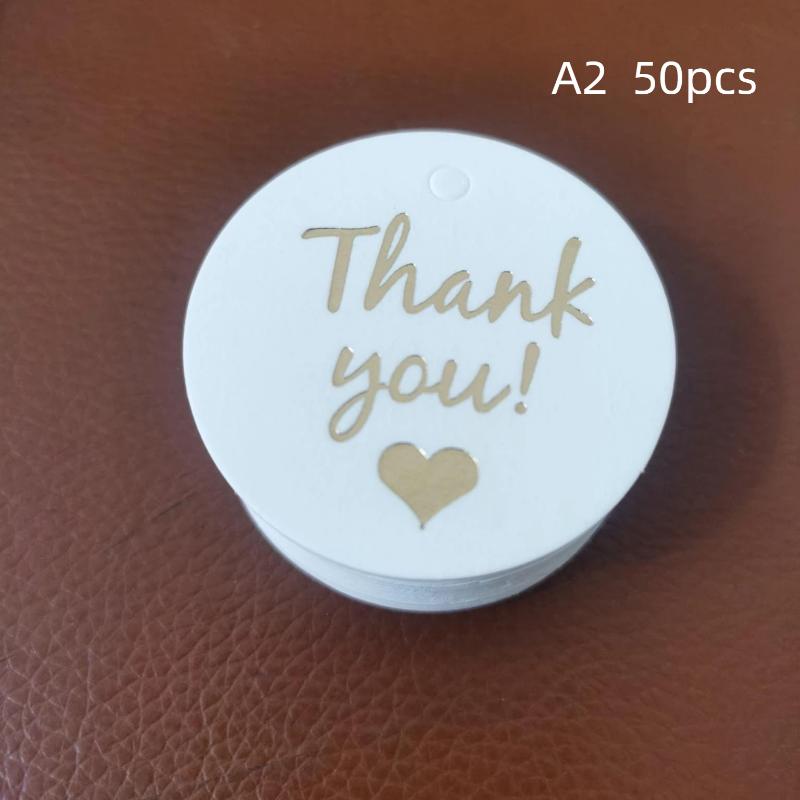 Thank You Tags 50Pcs Bronzing Stamping Black White Paper Card for Valentine's Day Gift Favor Retail Price Label