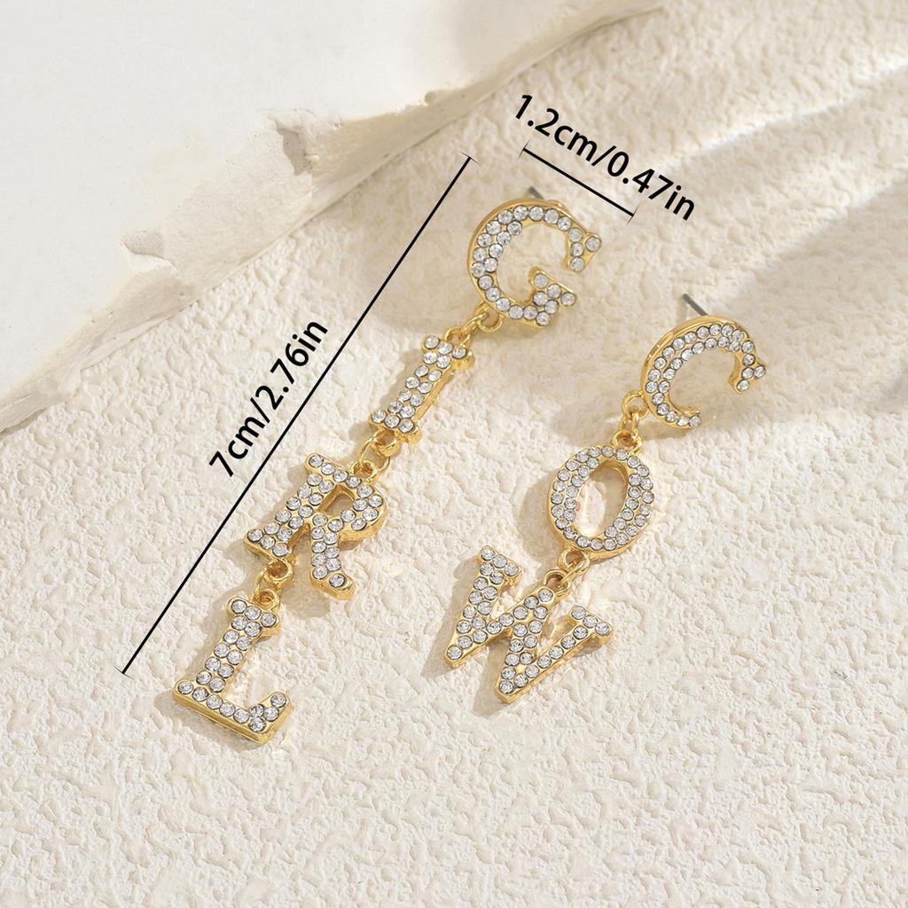 Women's Light Luxury Earrings Personalized Inlaid Diamond Design English Alphabet Niche Earrings Versatile Earrings
