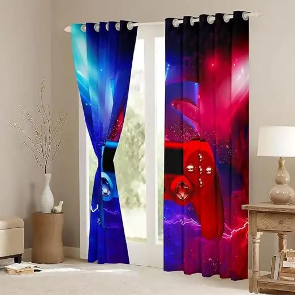 Gamepad Printed Thin Curtains for Boys Bedroom Gaming Room Decor Window Curtains Playing Video Game Window Drapes Shading 2panel
