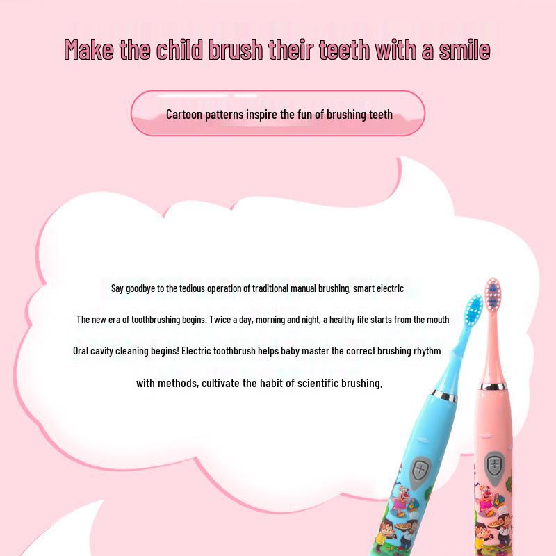 Wisdent Kids Cartoon Electric Toothbrush with Soft Bristle Brush Head - Portable, Fun USB Model