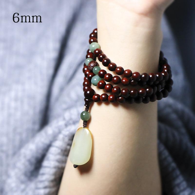 Indian small-leaf rosewood bracelet108Buddhist prayer beads, vintage woven jewelry, women's bracelet, Hetian jade pendant