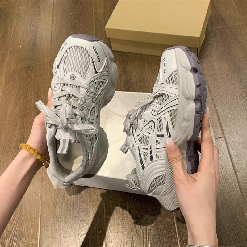 Thick-soled Women's New Summer Thin Mesh Breathable Versatile White Shoes Heightening Casual Sports Shoes