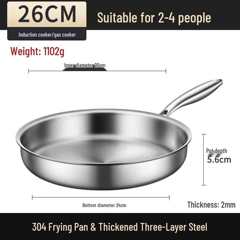 304 Edelstahl Antihaft-Pfanne, Verdickte Drei-Schicht-Flachbodenpfanne, Perfekt für den Haushalt zum Wok-Braten