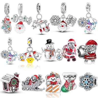 Original Charms 925 Silver Red Santa Claus White Snowman Snowflakes Gift Boots Beads Fit Bracelet Jewelry Women Diy