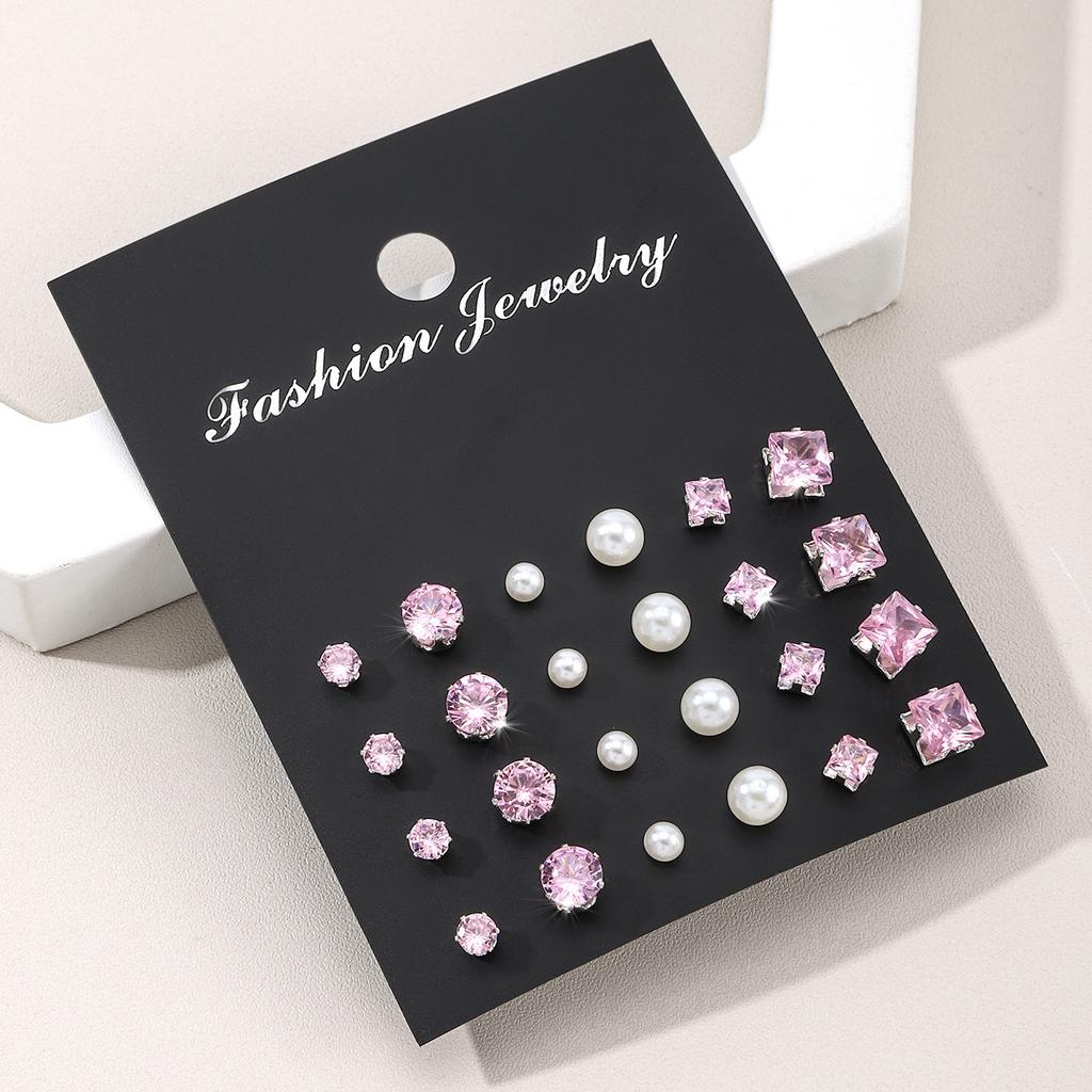 Popular Simple Pair of Zircon Pearl Stud Earrings, Earrings, Colored Diamonds, Temperament, Six-claw Diamonds.