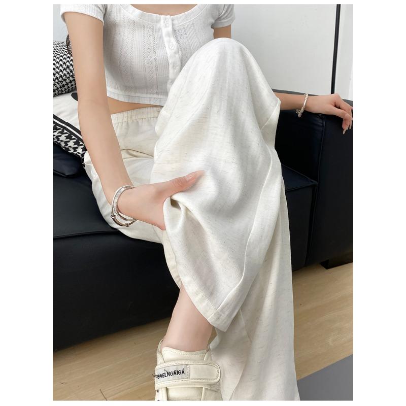 Women Linen Blend Wide Leg Pants High Waist Loose Summer Trousers