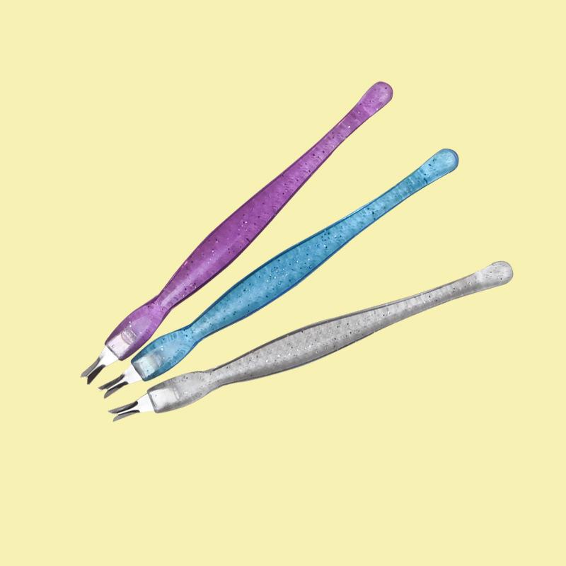 Nail Pusher & Dead Skin Fork with Plastic Handle for Cuticle and Hangnail Care