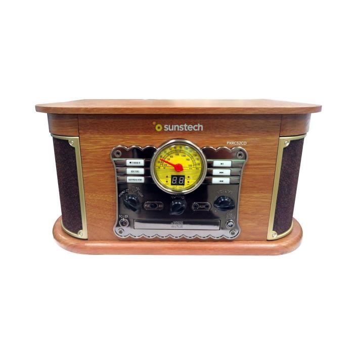 Platine Vinyle SUNSTECH PXRC52CDWD - Bois - Lecteur CD/MP3 - Radio - Enregistreur Numérique - Cassette - USB