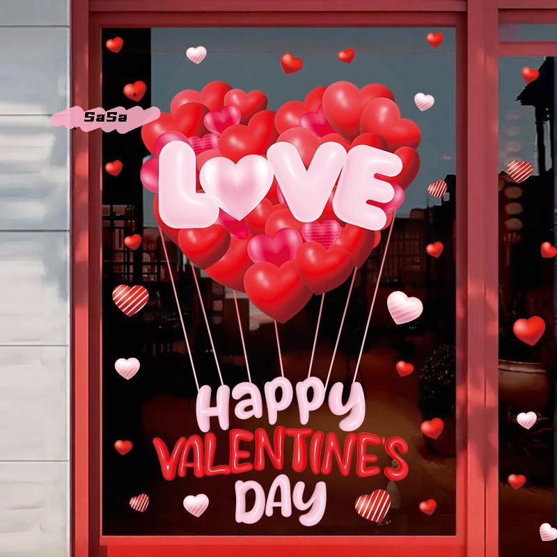 1Pc Romantic Heart-Shaped Balloon Valentine's Day Decor Stickers for Glass Windows Sweetheart Atmosphere Display
