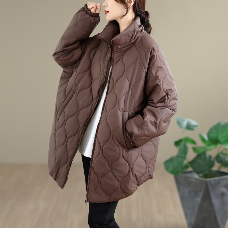 Autumn Spring Winter Cotton Padded Oversized Vintage Plaid Outerwears Women Casual Loose Jacket Coat