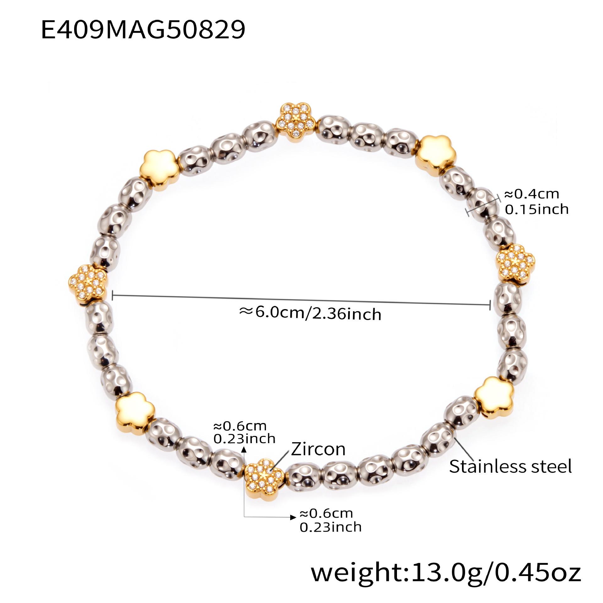 Qiong Yao Stainless Steel Embossed Ball & Zirconia Flower Elastic Bracelet, PVD 18k Gold Plated