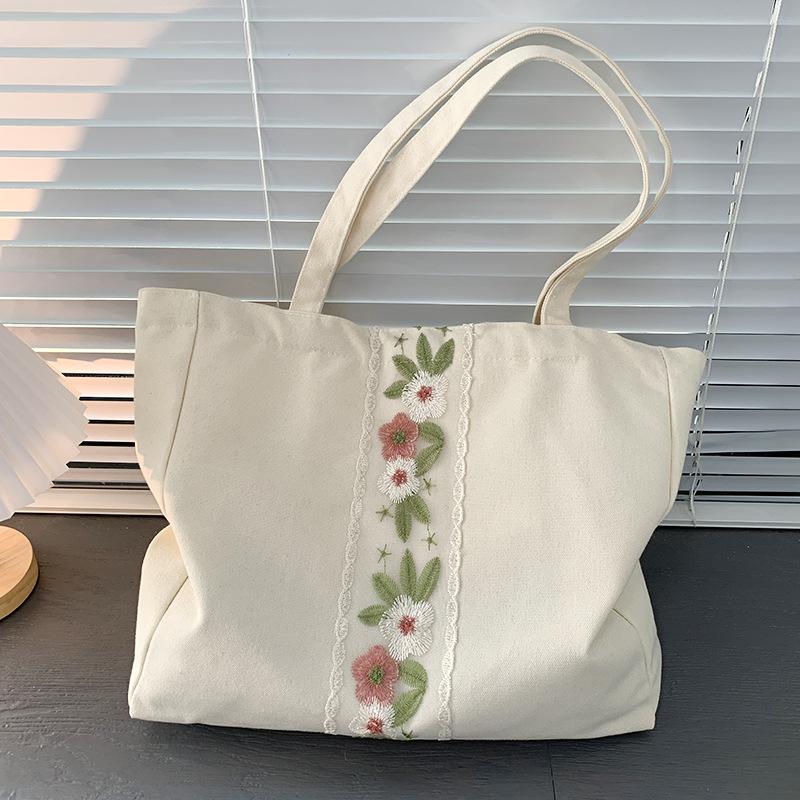 Embroidery Canvas Bag Women Shoulder Simple Travel Yoga Large Capacity Bag