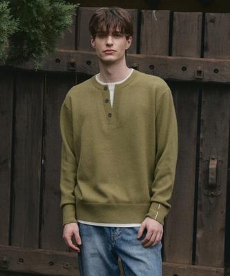 SIECLE Layered Henley Neck Knit (Olive)