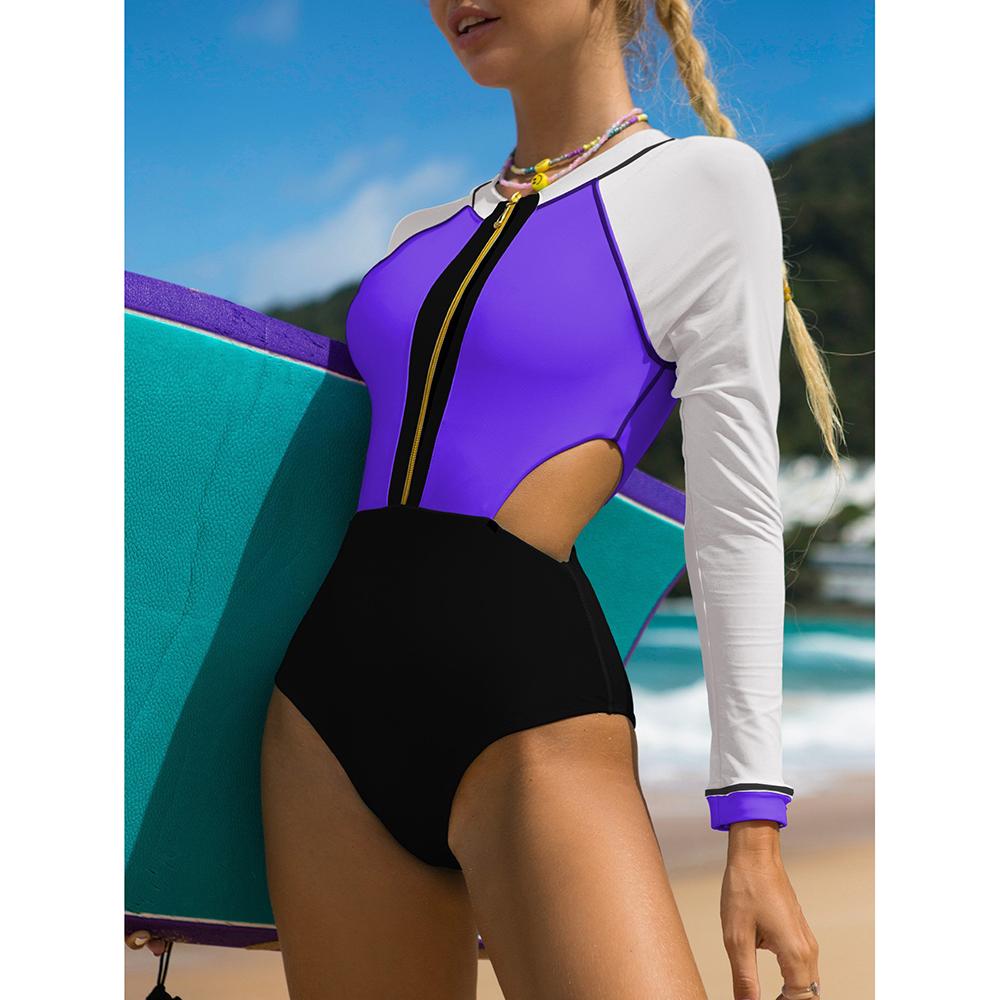 2025 Surfing Sport Swimsuit Long Sleeves Women One Piece Swimsuit Swimwear Solid Monokini Bathing Suit Tropical Bodysuit Female