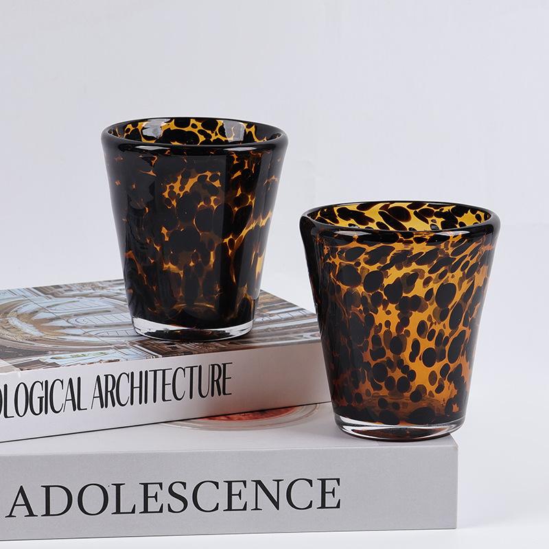 Fashion Brown Tortoise Glass Cup Leopard Print High End Water Glass for Family Gathering Office Use